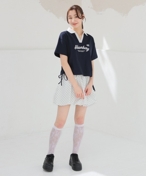 Honeys(ハニーズ)の「【UVカット】衿付ロゴトップス(Tシャツ/カットソー・レディース・ピンク/ホワイト/スミクロ/ネイビー・L/M/S)」の14枚目の写真