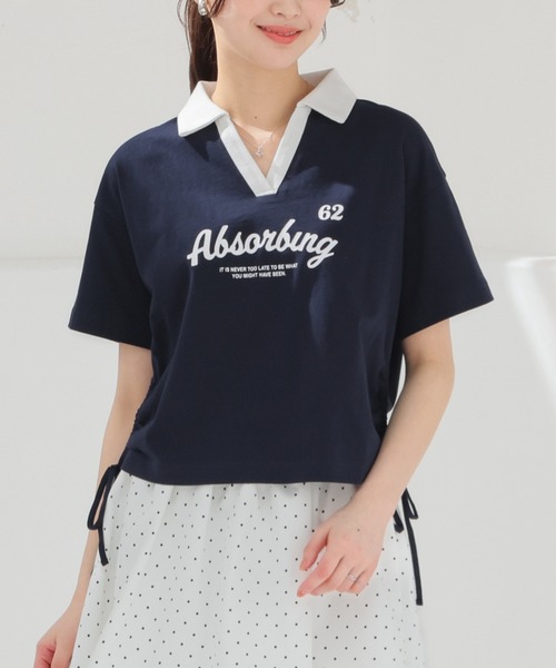 Honeys(ハニーズ)の「【UVカット】衿付ロゴトップス(Tシャツ/カットソー・レディース・ピンク/ホワイト/スミクロ/ネイビー・L/M/S)」の15枚目の写真