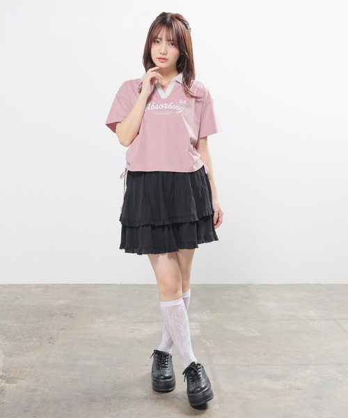 Honeys(ハニーズ)の「【UVカット】衿付ロゴトップス(Tシャツ/カットソー・レディース・ピンク/ホワイト/スミクロ/ネイビー・L/M/S)」の16枚目の写真