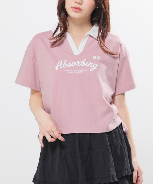 Honeys(ハニーズ)の「【UVカット】衿付ロゴトップス(Tシャツ/カットソー・レディース・ピンク/ホワイト/スミクロ/ネイビー・L/M/S)」の17枚目の写真