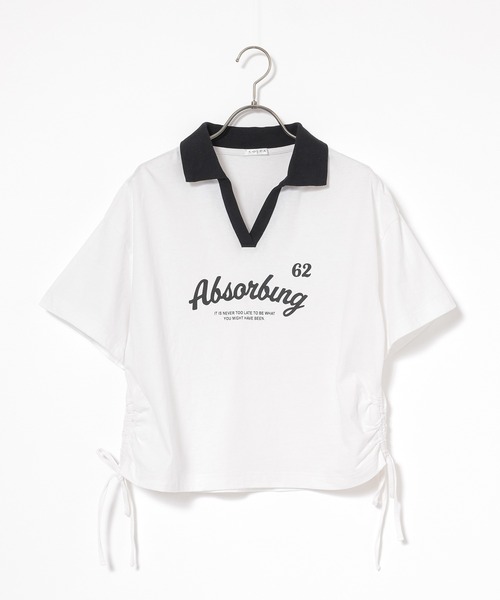 Honeys(ハニーズ)の「【UVカット】衿付ロゴトップス(Tシャツ/カットソー・レディース・ピンク/ホワイト/スミクロ/ネイビー・L/M/S)」の18枚目の写真
