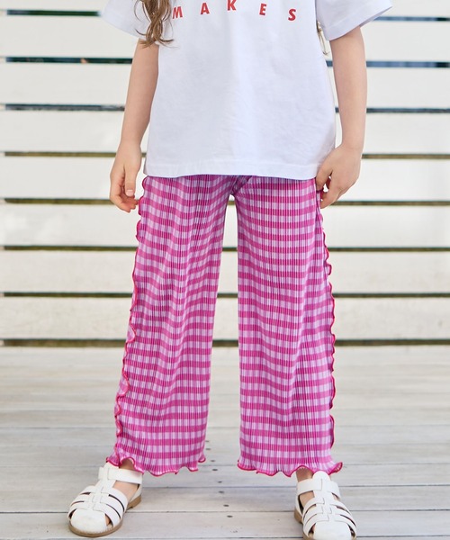 Piet(ピエット)の「チェックプリーツパンツ(その他パンツ・キッズ・ピンク/ブラック・120/130/110/100)」の1枚目の写真