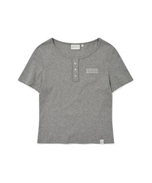 WOMEN'S HENRY NECK EYELET SHORT SLEEVE T-SHIRT