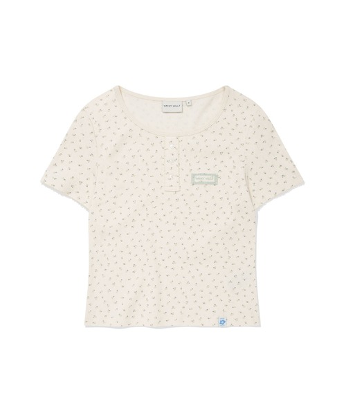 Wacky WiLLy（ワッキーウィリー）の「WOMEN'S HENRY NECK EYELET SHORT SLEEVE T-SHIRT（Tシャツ/カットソー・レディース・クリーム/グレー・SMALL/MEDIUM）」の3枚目の写真
