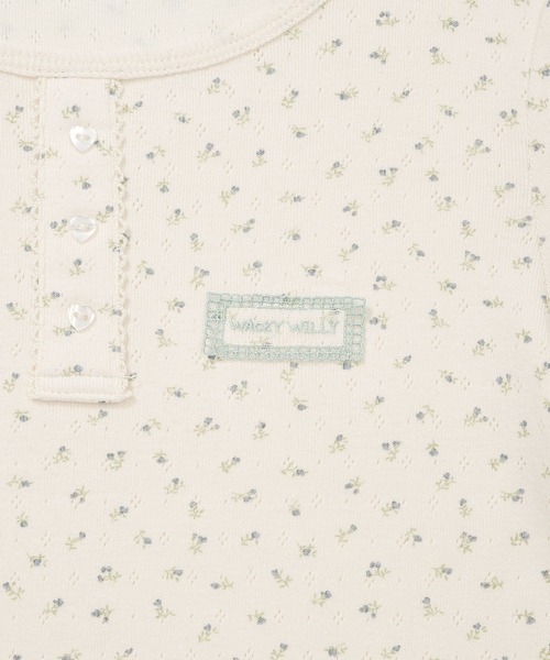 Wacky WiLLy（ワッキーウィリー）の「WOMEN'S HENRY NECK EYELET SHORT SLEEVE T-SHIRT（Tシャツ/カットソー・レディース・クリーム/グレー・SMALL/MEDIUM）」の7枚目の写真