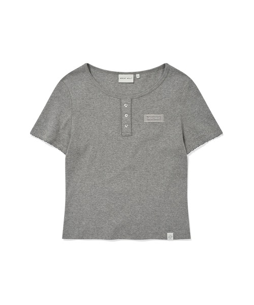 Wacky WiLLy（ワッキーウィリー）の「WOMEN'S HENRY NECK EYELET SHORT SLEEVE T-SHIRT（Tシャツ/カットソー・レディース・クリーム/グレー・SMALL/MEDIUM）」の10枚目の写真