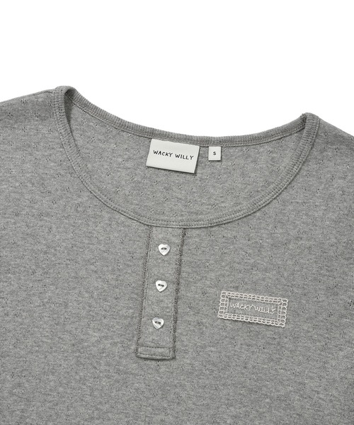 Wacky WiLLy（ワッキーウィリー）の「WOMEN'S HENRY NECK EYELET SHORT SLEEVE T-SHIRT（Tシャツ/カットソー・レディース・クリーム/グレー・SMALL/MEDIUM）」の12枚目の写真