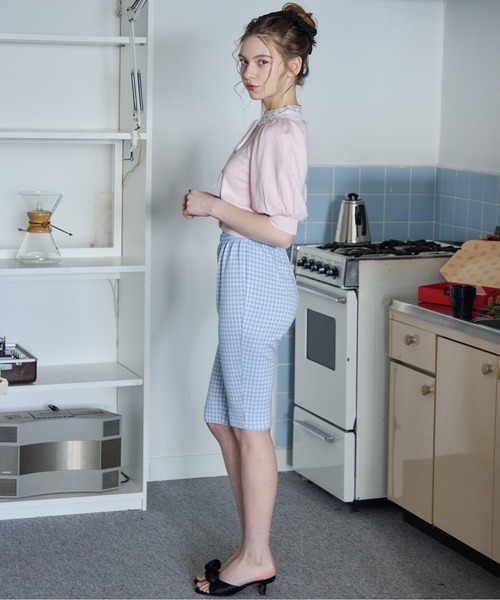 etre loin(エトルワン)の「ギンガムチェックサブリナストレッチパンツ / Gingham check sabrina stretch pants(その他パンツ・レディース・ピンク/ブルー/ブラック・M)」の2枚目の写真