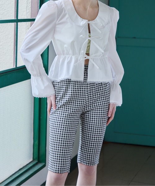 etre loin(エトルワン)の「ギンガムチェックサブリナストレッチパンツ / Gingham check sabrina stretch pants(その他パンツ・レディース・ピンク/ブルー/ブラック・M)」の7枚目の写真