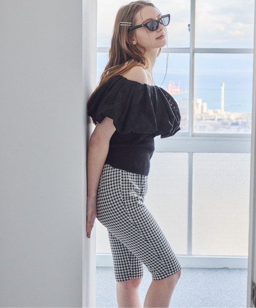 etre loin(エトルワン)の「ギンガムチェックサブリナストレッチパンツ / Gingham check sabrina stretch pants(その他パンツ・レディース・ピンク/ブルー/ブラック・M)」の9枚目の写真