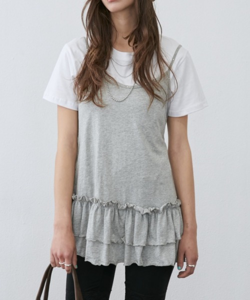 Rohwel(ローウェル)の「Stud Detail Camisole Dress / スタッズディティールキャミワソールワンピース(キャミソール・レディース・ホワイト/グレー・FREE)」の3枚目の写真