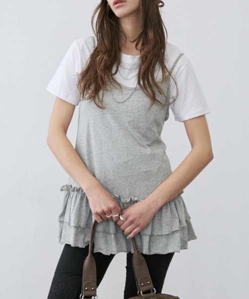 Rohwel(ローウェル)の「Stud Detail Camisole Dress / スタッズディティールキャミワソールワンピース(キャミソール・レディース・ホワイト/グレー・FREE)」の5枚目の写真