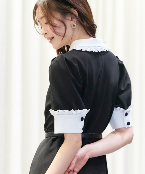 RUIRUE BOUTIQUE(ルイルエブティック)の「ストレッチ | バイカラー クラシック ワンピース | 夏ワンピース・ロングワンピース・シャツワンピース・デザインワンピース・襟付きワンピース・マーメイドスカート(ワンピース・レディース・ブラック/アイボリー/ダークネイビー・S/M/L)」の5枚目の写真