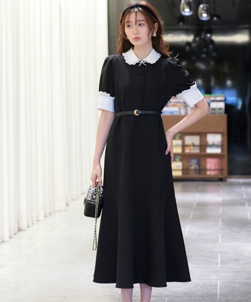 RUIRUE BOUTIQUE(ルイルエブティック)の「ストレッチ | バイカラー クラシック ワンピース | 夏ワンピース・ロングワンピース・シャツワンピース・デザインワンピース・襟付きワンピース・マーメイドスカート(ワンピース・レディース・ブラック/アイボリー/ダークネイビー・S/M/L)」の8枚目の写真