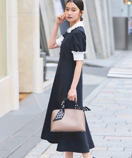 RUIRUE BOUTIQUE(ルイルエブティック)の「ストレッチ | バイカラー クラシック ワンピース | 夏ワンピース・ロングワンピース・シャツワンピース・デザインワンピース・襟付きワンピース・マーメイドスカート(ワンピース・レディース・ブラック/アイボリー/ダークネイビー・S/M/L)」の10枚目の写真