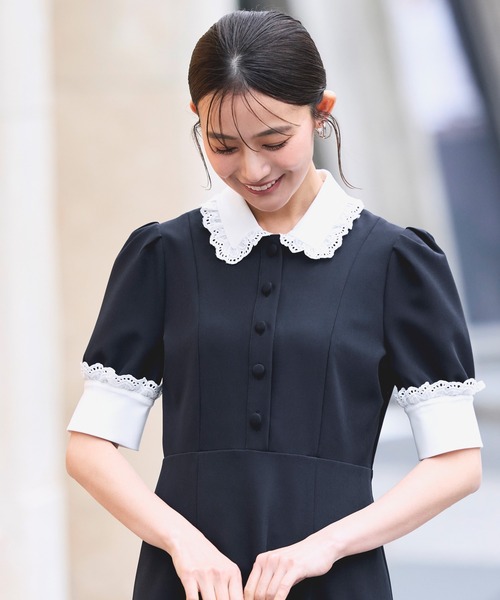 RUIRUE BOUTIQUE(ルイルエブティック)の「ストレッチ | バイカラー クラシック ワンピース | 夏ワンピース・ロングワンピース・シャツワンピース・デザインワンピース・襟付きワンピース・マーメイドスカート(ワンピース・レディース・ブラック/アイボリー/ダークネイビー・S/M/L)」の13枚目の写真