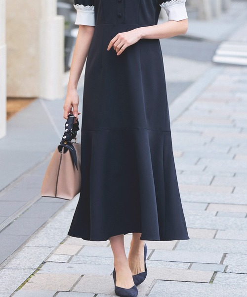 RUIRUE BOUTIQUE(ルイルエブティック)の「ストレッチ | バイカラー クラシック ワンピース | 夏ワンピース・ロングワンピース・シャツワンピース・デザインワンピース・襟付きワンピース・マーメイドスカート(ワンピース・レディース・ブラック/アイボリー/ダークネイビー・S/M/L)」の14枚目の写真