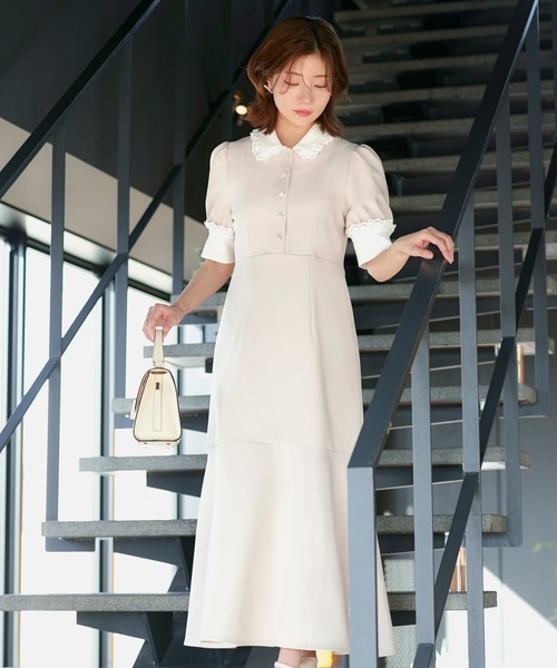 RUIRUE BOUTIQUE(ルイルエブティック)の「ストレッチ | バイカラー クラシック ワンピース | 夏ワンピース・ロングワンピース・シャツワンピース・デザインワンピース・襟付きワンピース・マーメイドスカート(ワンピース・レディース・ブラック/アイボリー/ダークネイビー・S/M/L)」の17枚目の写真