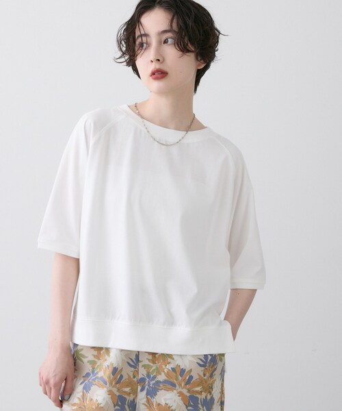 Dessin(デッサン)の「【UVカット/接触冷感】フォルムカットソー5分袖(Tシャツ/カットソー・レディース・ナチュラル/ホワイト系/イエロー系その他/ピンク系/ホワイト系その他3・00/01/02/03)」の6枚目の写真