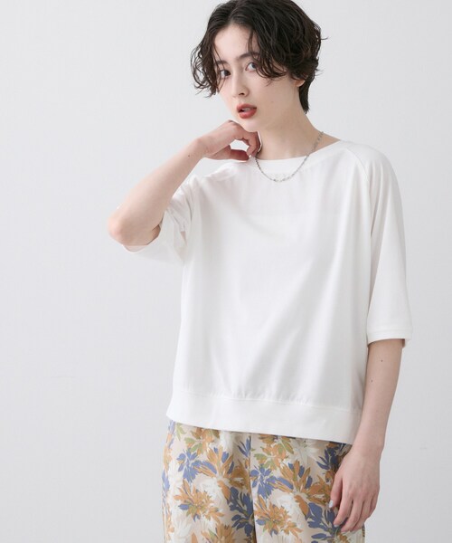 Dessin(デッサン)の「【UVカット/接触冷感】フォルムカットソー5分袖(Tシャツ/カットソー・レディース・ナチュラル/ホワイト系/イエロー系その他/ピンク系/ホワイト系その他3・00/01/02/03)」の7枚目の写真