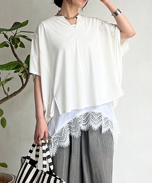 un dix cors(アンディコール)の「ドロストスキッパープルオーバー(Tシャツ/カットソー・レディース・オレンジ/ブラック/ブルー/オフホワイト・FREE)」の1枚目の写真