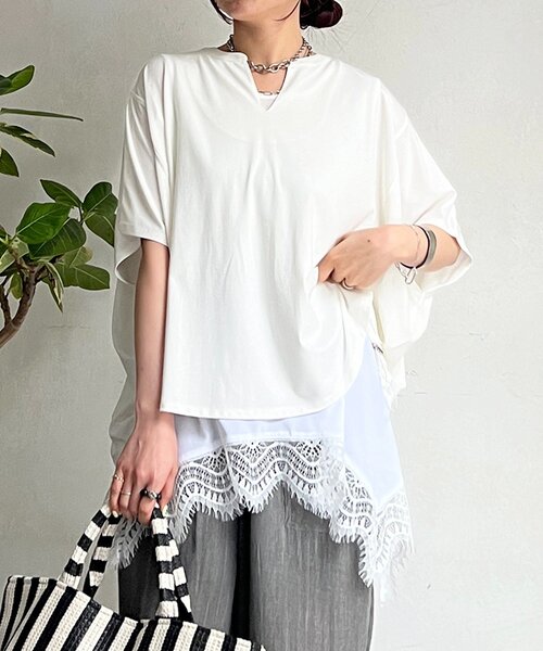 un dix cors(アンディコール)の「ドロストスキッパープルオーバー(Tシャツ/カットソー・レディース・オレンジ/ブラック/ブルー/オフホワイト・FREE)」の5枚目の写真