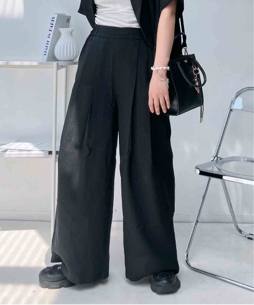 AS KNOW AS plus(アズノゥアズプラス)の「〇ウエストゴム タックワイドパンツ セットアップ対応 【WEB限定アイテム】(スラックス・レディース・ブラック/ベージュ/モカ・FREE)」の12枚目の写真