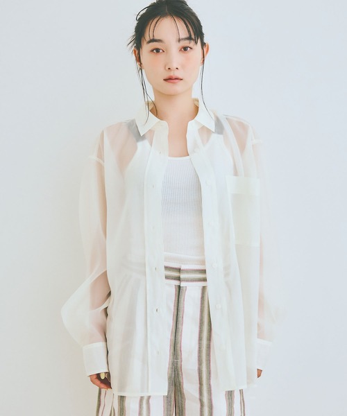 COLORME(カラーミー)の「【AKB48 伊藤百花 着用】ゆったり オーバーサイズ シアーシャツ(シャツ/ブラウス・レディース・ホワイト/ブラック・FREE)」の12枚目の写真