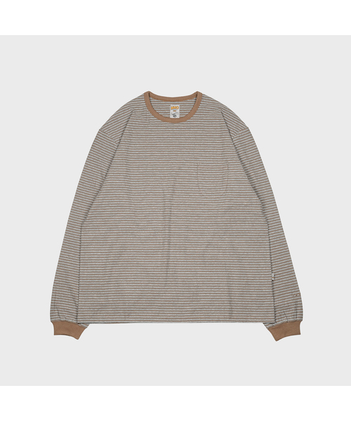 MMOGARDEN(エメモガーデン)の「pocket stripe l/s tee (2colors)(Tシャツ/カットソー・メンズ・カーキ/ダークブラウン・1/2/3)」の1枚目の写真