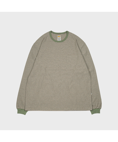 MMOGARDEN(エメモガーデン)の「pocket stripe l/s tee (2colors)(Tシャツ/カットソー・メンズ・カーキ/ダークブラウン・1/2/3)」の2枚目の写真