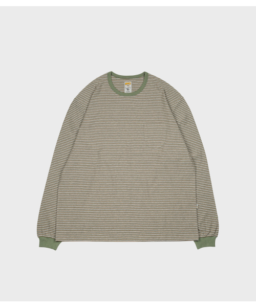 MMOGARDEN(エメモガーデン)の「pocket stripe l/s tee (2colors)(Tシャツ/カットソー・メンズ・カーキ/ダークブラウン・1/2/3)」の3枚目の写真