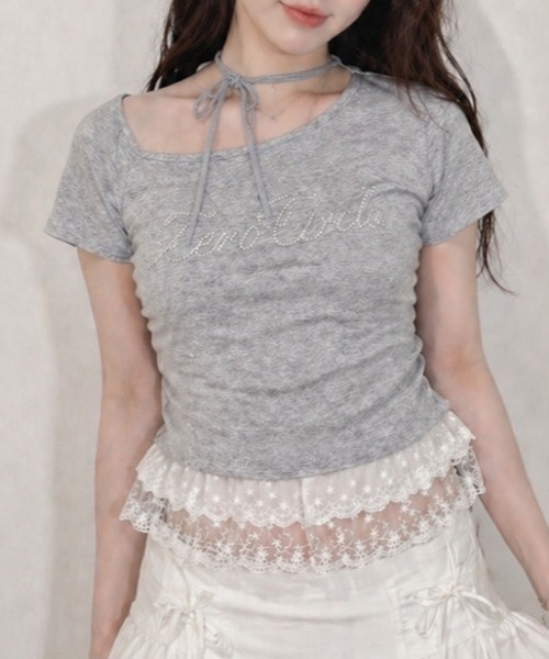 NANEA(ナネア)の「フロントロゴビジュー レースフリルワンショルダーTシャツ(Tシャツ/カットソー・レディース・ブラック/グレー/ホワイト・MEDIUM)」の11枚目の写真