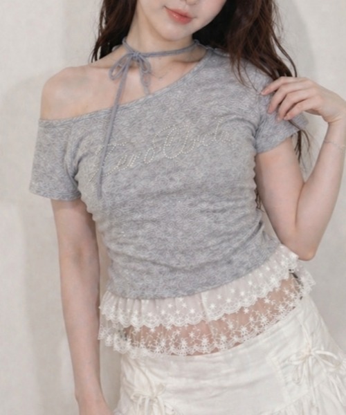NANEA(ナネア)の「フロントロゴビジュー レースフリルワンショルダーTシャツ(Tシャツ/カットソー・レディース・ブラック/グレー/ホワイト・MEDIUM)」の12枚目の写真