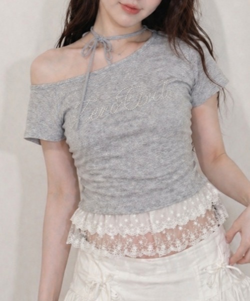NANEA(ナネア)の「フロントロゴビジュー レースフリルワンショルダーTシャツ(Tシャツ/カットソー・レディース・ブラック/グレー/ホワイト・MEDIUM)」の13枚目の写真