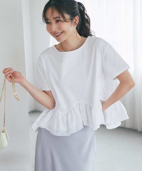 La boutique BonBon(ラブティックボンボン)の「【再予約決定!・KAZUMI監修】ペプラムドッキングカットソー(Tシャツ/カットソー・レディース・グレー/ホワイト/ネイビー・FREE)」の2枚目の写真