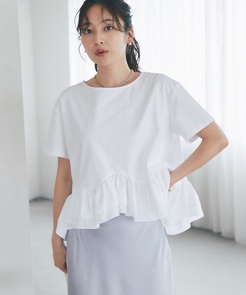 La boutique BonBon(ラブティックボンボン)の「【再予約決定!・KAZUMI監修】ペプラムドッキングカットソー(Tシャツ/カットソー・レディース・グレー/ホワイト/ネイビー・FREE)」の16枚目の写真