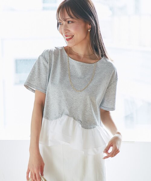 La boutique BonBon(ラブティックボンボン)の「【再予約決定!・KAZUMI監修】ペプラムドッキングカットソー(Tシャツ/カットソー・レディース・グレー/ホワイト/ネイビー・FREE)」の5枚目の写真