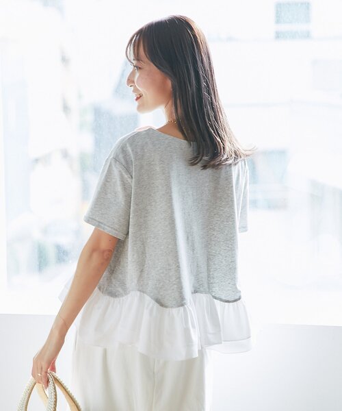 La boutique BonBon(ラブティックボンボン)の「【再予約決定!・KAZUMI監修】ペプラムドッキングカットソー(Tシャツ/カットソー・レディース・グレー/ホワイト/ネイビー・FREE)」の7枚目の写真