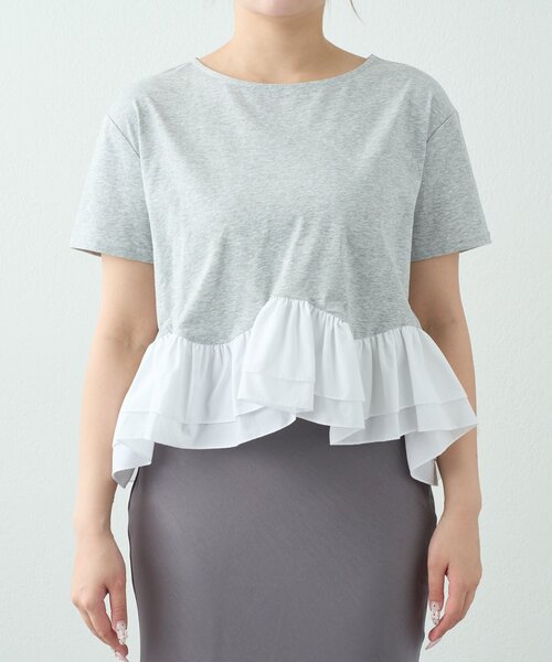 La boutique BonBon(ラブティックボンボン)の「【再予約決定!・KAZUMI監修】ペプラムドッキングカットソー(Tシャツ/カットソー・レディース・グレー/ホワイト/ネイビー・FREE)」の11枚目の写真