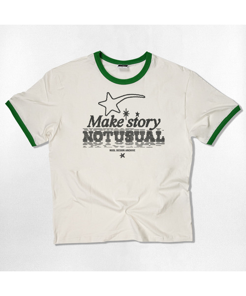 NOTUSUAL(ノットユージュアル)の「スターストーリー リンガー 半袖Tシャツ 4カラー(Tシャツ/カットソー・レディース・クリーム/ホワイト×グリーン/ホワイト/ネイビー・SMALL/MEDIUM/LARGE/X-LARGE)」の2枚目の写真