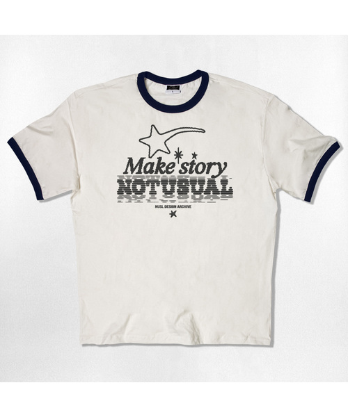 NOTUSUAL(ノットユージュアル)の「スターストーリー リンガー 半袖Tシャツ 4カラー(Tシャツ/カットソー・レディース・クリーム/ホワイト×グリーン/ホワイト/ネイビー・SMALL/MEDIUM/LARGE/X-LARGE)」の1枚目の写真