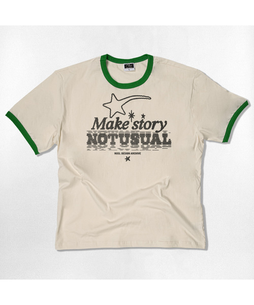 NOTUSUAL(ノットユージュアル)の「スターストーリー リンガー 半袖Tシャツ 4カラー(Tシャツ/カットソー・レディース・クリーム/ホワイト×グリーン/ホワイト/ネイビー・SMALL/MEDIUM/LARGE/X-LARGE)」の3枚目の写真