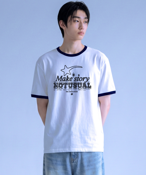 NOTUSUAL(ノットユージュアル)の「スターストーリー リンガー 半袖Tシャツ 4カラー(Tシャツ/カットソー・レディース・クリーム/ホワイト×グリーン/ホワイト/ネイビー・SMALL/MEDIUM/LARGE/X-LARGE)」の10枚目の写真