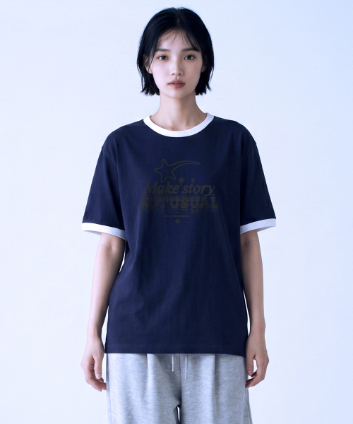 NOTUSUAL(ノットユージュアル)の「スターストーリー リンガー 半袖Tシャツ 4カラー(Tシャツ/カットソー・レディース・クリーム/ホワイト×グリーン/ホワイト/ネイビー・SMALL/MEDIUM/LARGE/X-LARGE)」の9枚目の写真