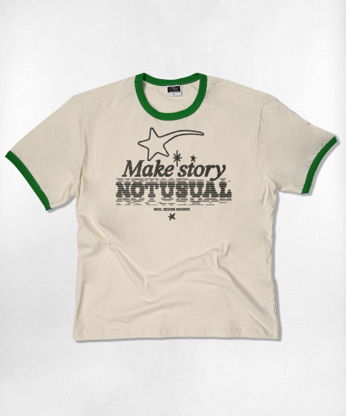 NOTUSUAL(ノットユージュアル)の「スターストーリー リンガー 半袖Tシャツ 4カラー(Tシャツ/カットソー・レディース・クリーム/ホワイト×グリーン/ホワイト/ネイビー・SMALL/MEDIUM/LARGE/X-LARGE)」の7枚目の写真