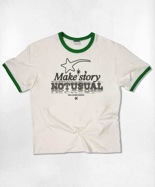 NOTUSUAL(ノットユージュアル)の「スターストーリー リンガー 半袖Tシャツ 4カラー(Tシャツ/カットソー・レディース・クリーム/ホワイト×グリーン/ホワイト/ネイビー・SMALL/MEDIUM/LARGE/X-LARGE)」の6枚目の写真