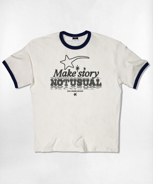 NOTUSUAL(ノットユージュアル)の「スターストーリー リンガー 半袖Tシャツ 4カラー(Tシャツ/カットソー・レディース・クリーム/ホワイト×グリーン/ホワイト/ネイビー・SMALL/MEDIUM/LARGE/X-LARGE)」の5枚目の写真