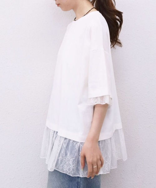 archives(アルシーヴ)の「【1枚でレイヤード風が完成するBIGT】フリルレースドッキングBIGTEE(Tシャツ/カットソー・レディース・ブラック/オフホワイト・MEDIUM)」の6枚目の写真