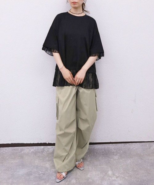archives(アルシーヴ)の「【1枚でレイヤード風が完成するBIGT】フリルレースドッキングBIGTEE(Tシャツ/カットソー・レディース・ブラック/オフホワイト・MEDIUM)」の18枚目の写真