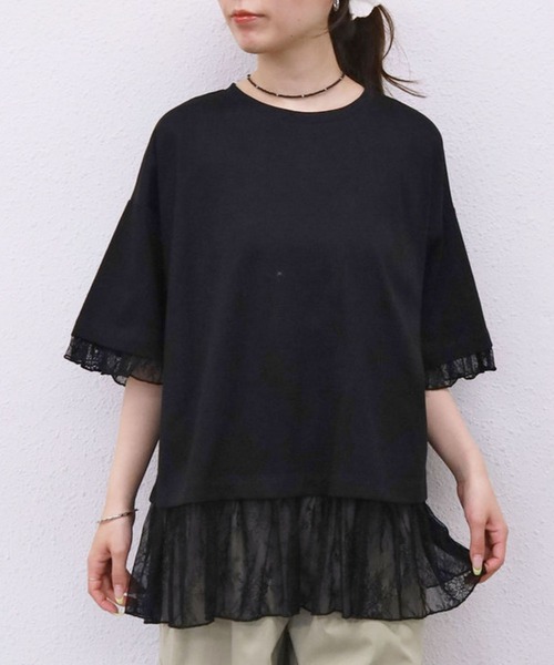 archives(アルシーヴ)の「【1枚でレイヤード風が完成するBIGT】フリルレースドッキングBIGTEE(Tシャツ/カットソー・レディース・ブラック/オフホワイト・MEDIUM)」の14枚目の写真
